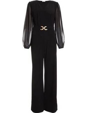 AX Paris Dark Purple Long Sleeve Wide Leg Crop Wrap Jumpsuit