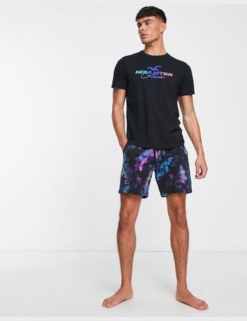 Hollister lounge set t-shirt and shorts black check with chest logo
