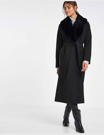 black faux fur mid length coat