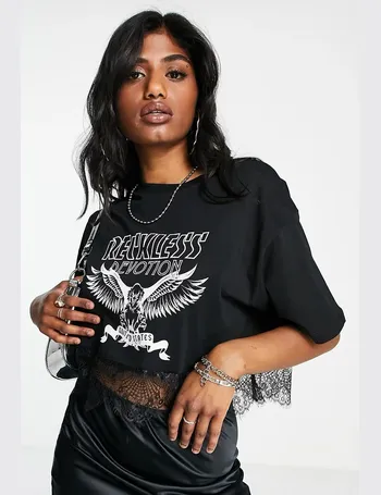 ASOS DESIGN Curve t-shirt with rock graphic with lace trim detail