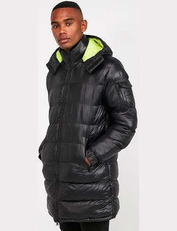 Brave Soul shiney puffer jacket with hood in navy