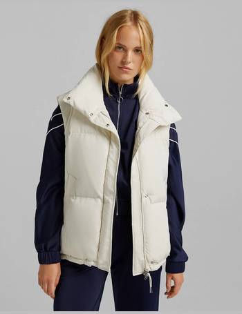 bershka padded gilet with hood in ecru