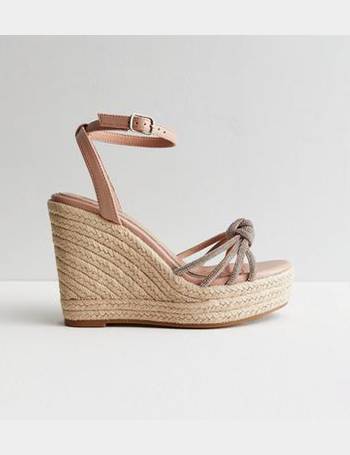 Wide Fit Cream Diamanté Espadrille Wedge Heel Sandals