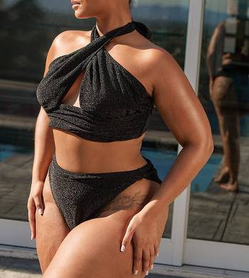 South Beach Curve ft Leslie Sidora Exclusive mix & match high waist bikini  bottom in black