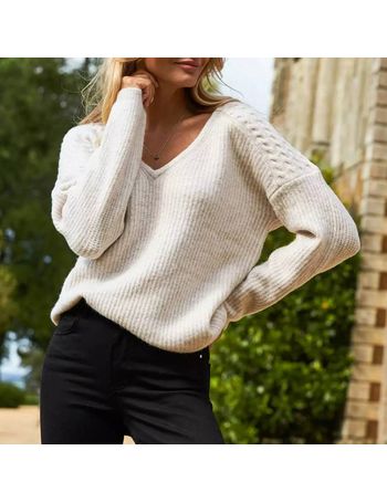 Ribbed V-Neck Longline Jumper