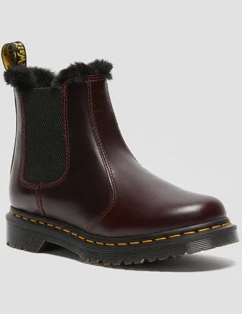 dr martens tan leonore fur lined chelsea boots