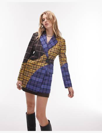 Topshop Petite Check Blazer Coat In Mono-Multi for Women