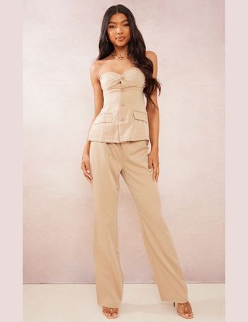 Cream Faux Leather Elasticated Waist Straight Leg Trousers