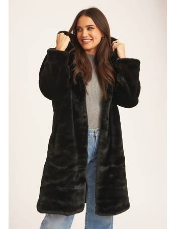 Gini London Black Faux Fur Hooded Long Coat