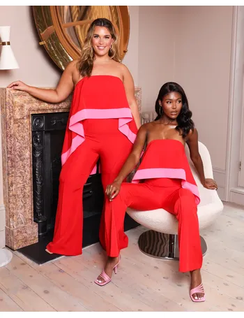 Forever Unique oversized corsage jumpsuit in hot pink