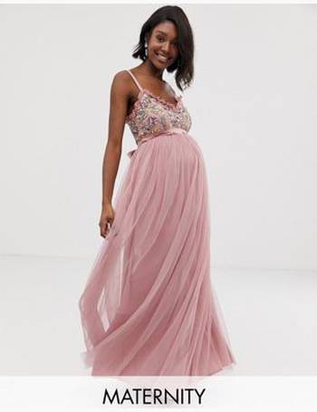 Maya cami strap contrast embellished top 2025 tulle detail maxi dress in vintage rose