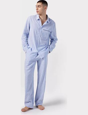 John Lewis Organic Cotton Poplin Stripe Pyjama Bottoms, Blue at