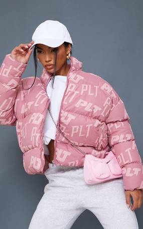 PLT Pink Crop Puffer Jacket