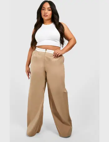 Women's Plus Woven Textured Belted Wide Leg Trousers