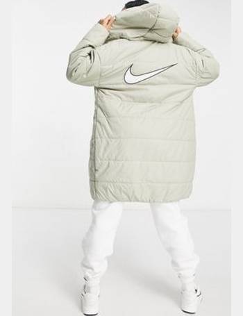 nike padded jacket with black swoosh in stone