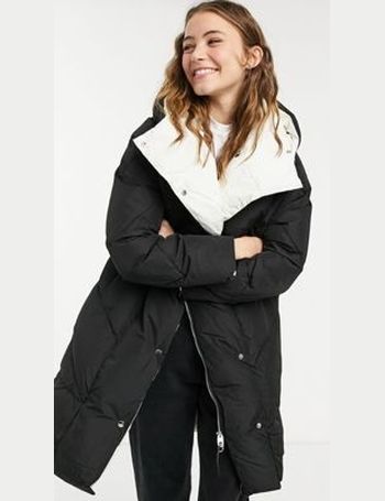 bershka hooded wrap padded puffer coat in ecru