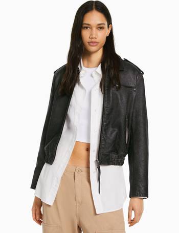 Distressed faux leather bomber jacket - Women