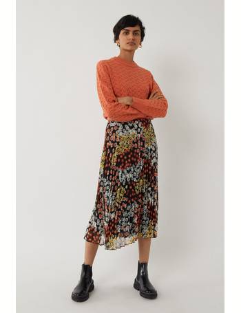 Warehouse ink spot on sale pleated midi skirt khaki