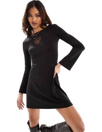 ASOS DESIGN lace overlay body mini dress in black