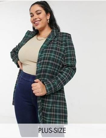 heartbreak slouchy boyfriend blazer in navy and green check