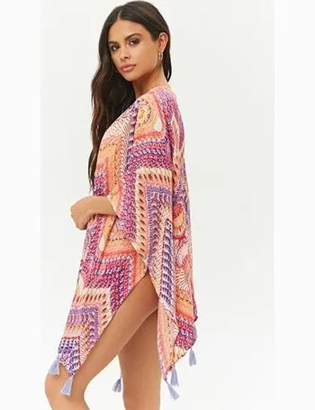 Tasseled Abstract Chevron Swim Cover Up Kimono