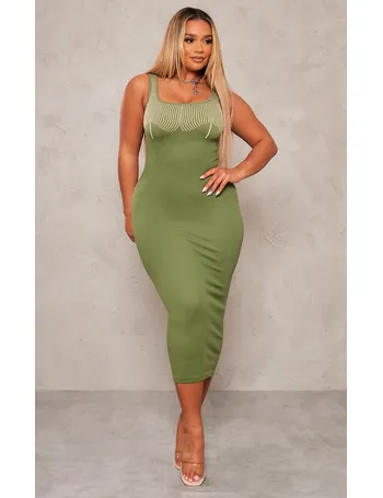 Sea Green Ribbed Short Sleeve Crew Neck Midi Dress