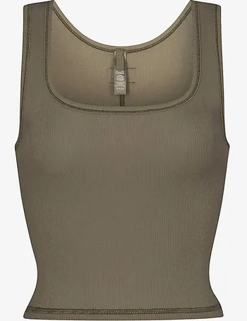 Skims Womens Army Ribbed Stretch-cotton Tank Top