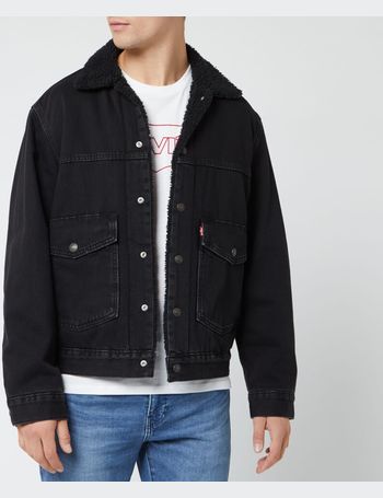 levi's mens patched sherpa trucker jacket black