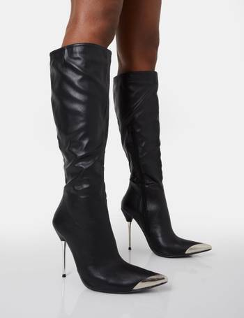 INDEPENDENT BLACK PU OPEN TOE ZIP UP STILETTO ANKLE BOOTS