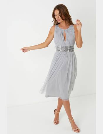 ANGELEYE Silver Sequin Beaded Maxi Dress