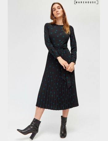 warehouse mixed spot pleated dress