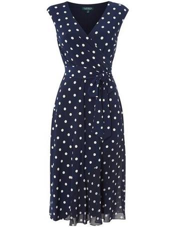 ralph lauren navy blue polka dot dress