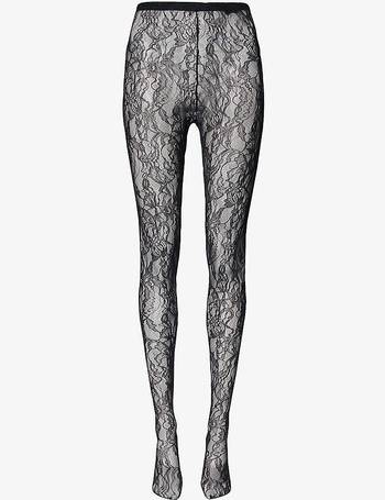 Black Peacock Feather Lace Tights