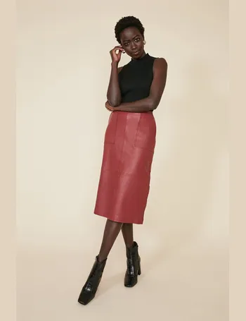 Oasis red sale leather skirt