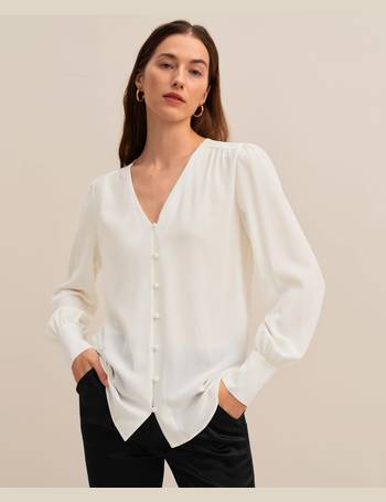 3/4 Sleeve Boat Neck Silk Blouse