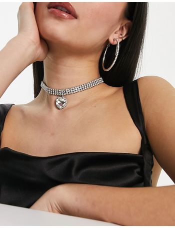 True Decadence embellished flower choker necklace in silver