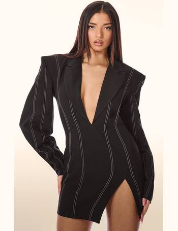 Black Structured Woven Oversized Button Blazer Dress