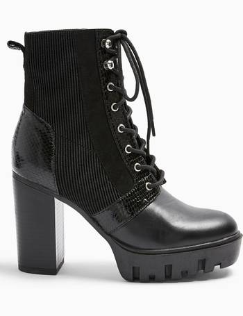 miss selfridge heeled hiker boots with lace up in black