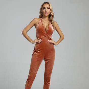 Cut Out Backless Plunge Neck Unitard Jumpsuit