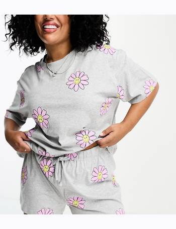 ASOS Design Curve Rainbow Bears Oversized Tee & Short Pajama Set in lilac-Purple