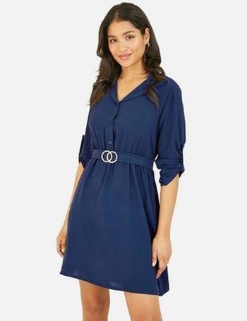 Belted Mini Shirt Dress, Blue