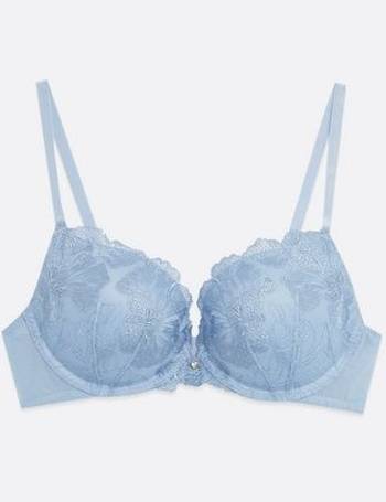 Pale Blue Embroidered Longline Push Up Bra