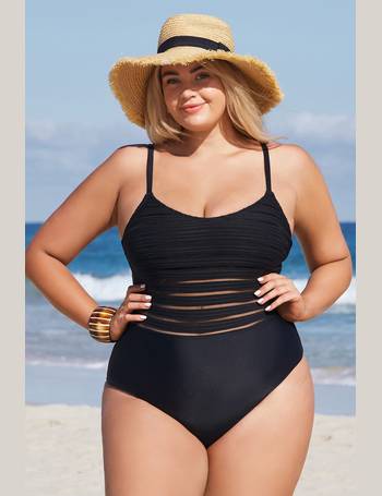 Women's Plus Size V Neck Mesh Sheer One Piece Swimsuit -cupshe-1x