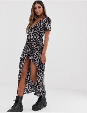 motel midi dress with thigh split in ditsy floral print