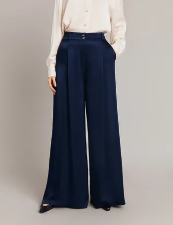 Satin Striped Wide Leg Trousers