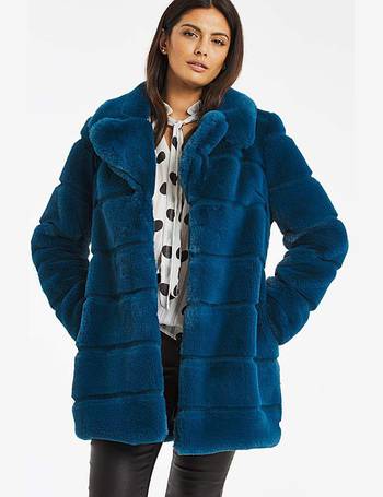 Roman Originals Womens Faux Fur Coats, Royal Blue Faux Fur Coats Plus Size Uk
