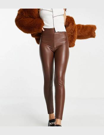 Bershka faux leather legging in brown