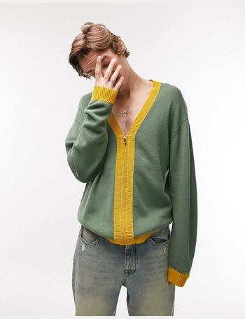 Topman boucle cardigan in sage