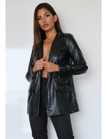 zara mcdermott x missguided black soft faux leather oversized blazer