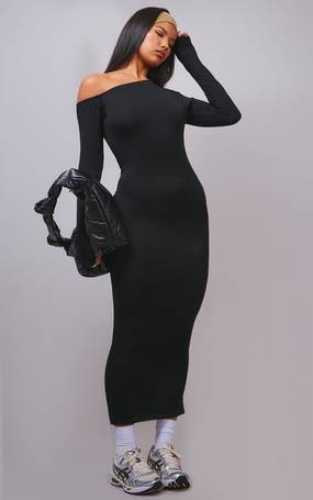 Black Structured Contour Rib Cap Sleeve Bodycon Dress, Black